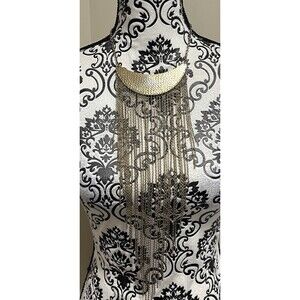 Vintage Gold Tone Hammered Bib Necklace Chain Fringe *READ Eqyptian Revival